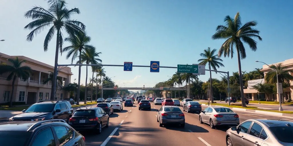 Traffic on multi-lane road in Fort Lauderdale.