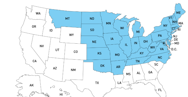 U.S. Distribution Map of Recalled Bagged Salads